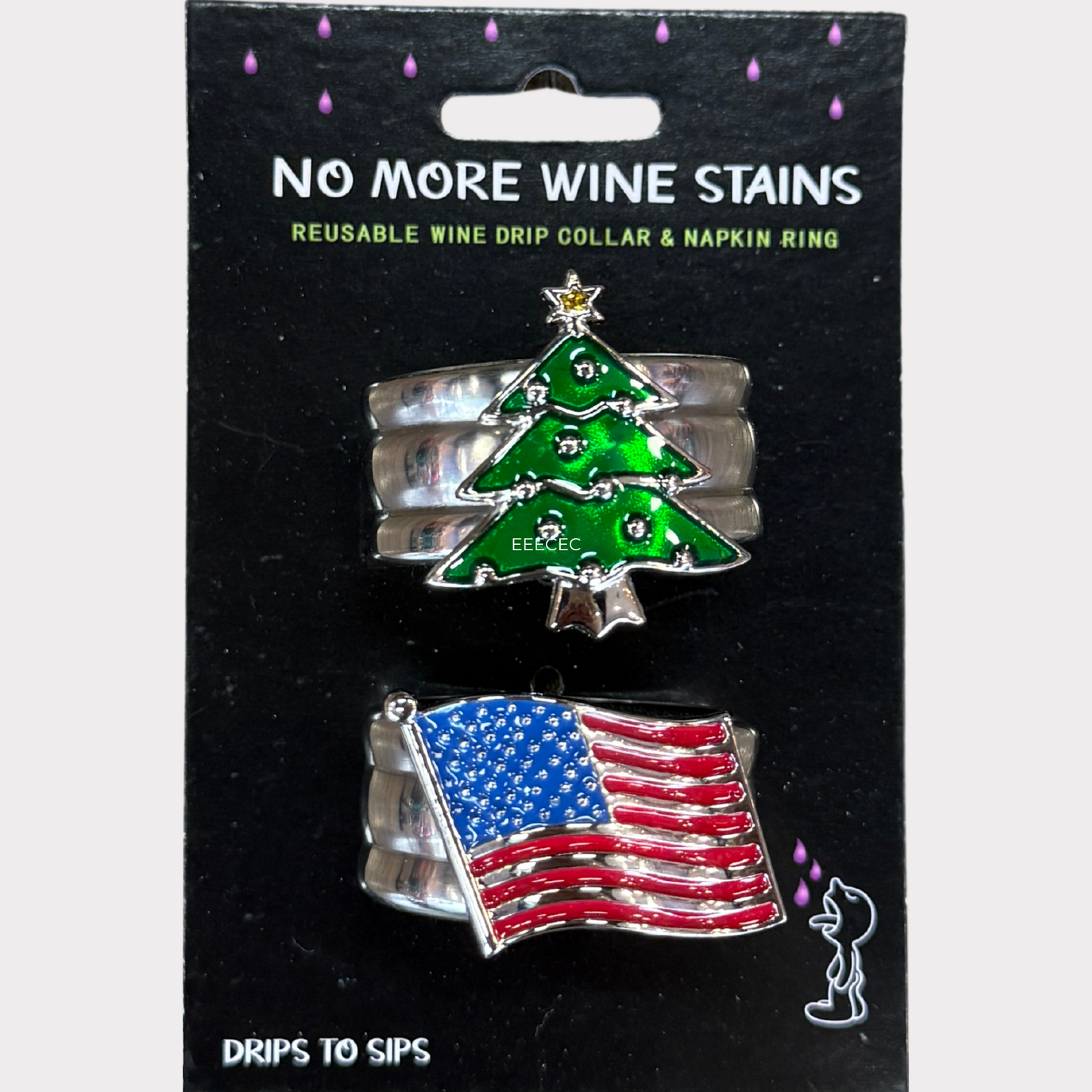 American Flag & Christmas Tree Wine Drip Collars