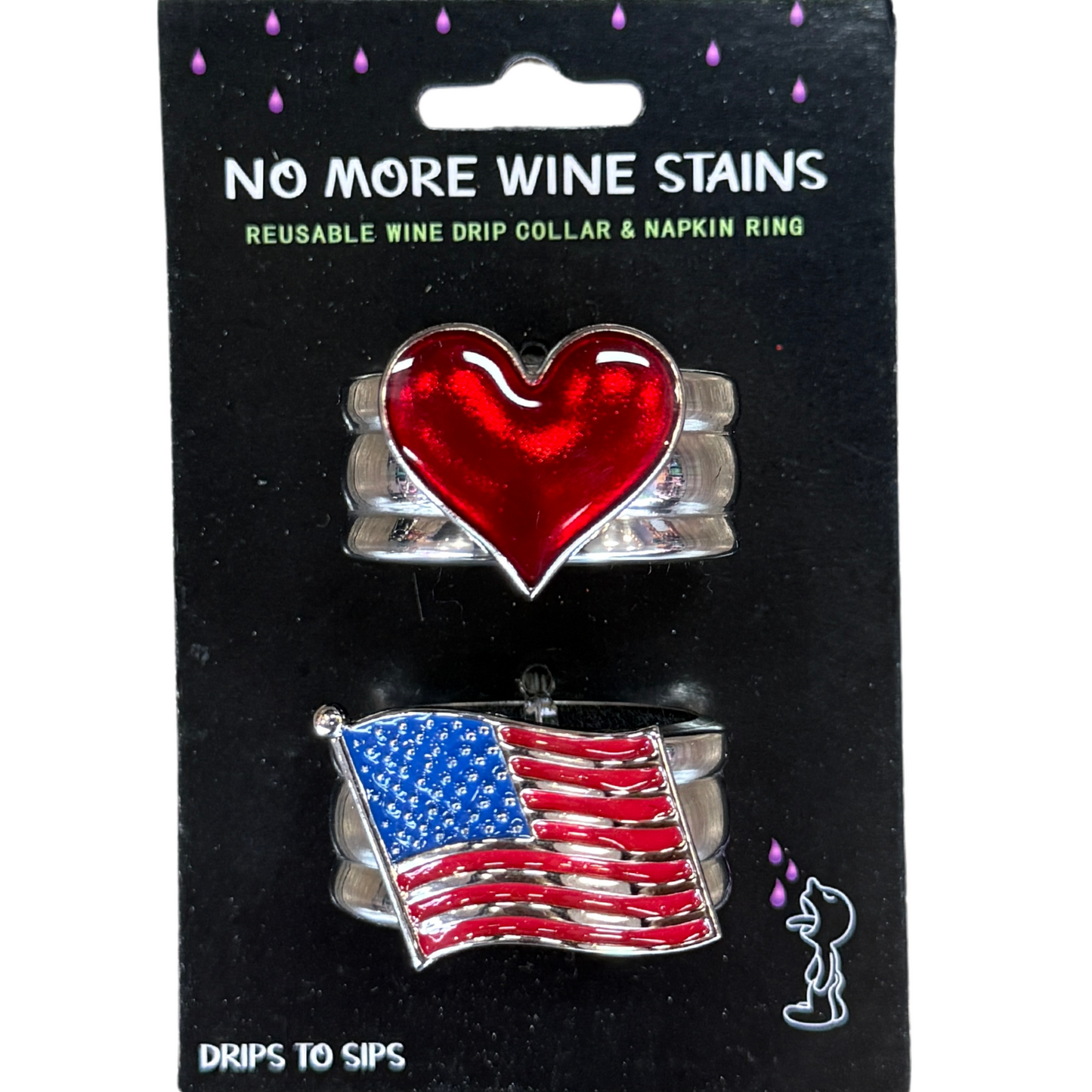 Heart & American Flag Wine Drip Collars